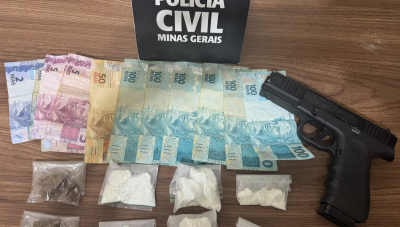 Homem é preso com drogas, R$ 680 e réplica de arma de fogo no bairro Santa Luzia em Araxá