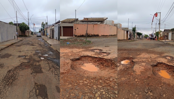 Moradores reclamam das condições do asfalto na rua Sebastião Moreira, no bairro Mangabeiras, em Araxá
